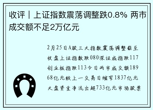 收评｜上证指数震荡调整跌0.8% 两市成交额不足2万亿元