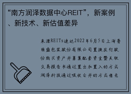 “南方润泽数据中心REIT”，新案例、新技术、新估值差异