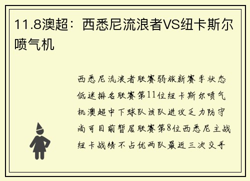 11.8澳超：西悉尼流浪者VS纽卡斯尔喷气机