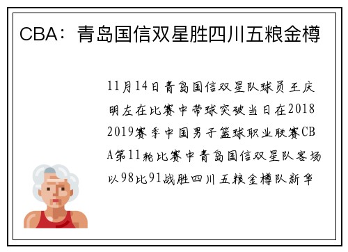 CBA:青岛国信双星胜四川五粮金樽